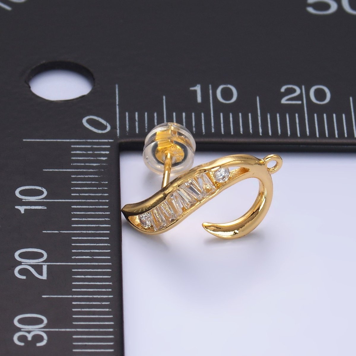 24K Gold plated Baguette U - Curved Loop Stud Earrings Findings | Z1064 - DLUXCA