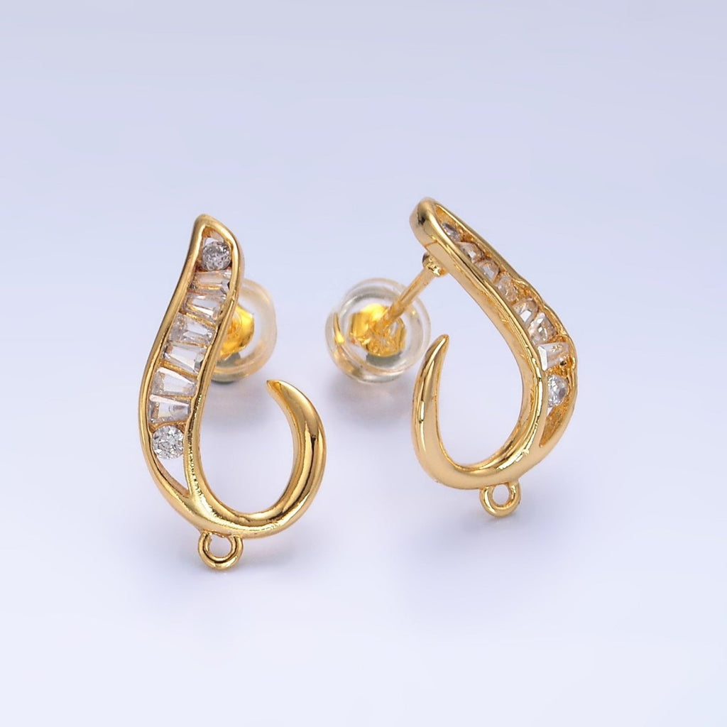 24K Gold plated Baguette U - Curved Loop Stud Earrings Findings | Z1064 - DLUXCA