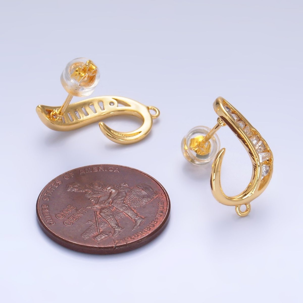 24K Gold plated Baguette U - Curved Loop Stud Earrings Findings | Z1064 - DLUXCA