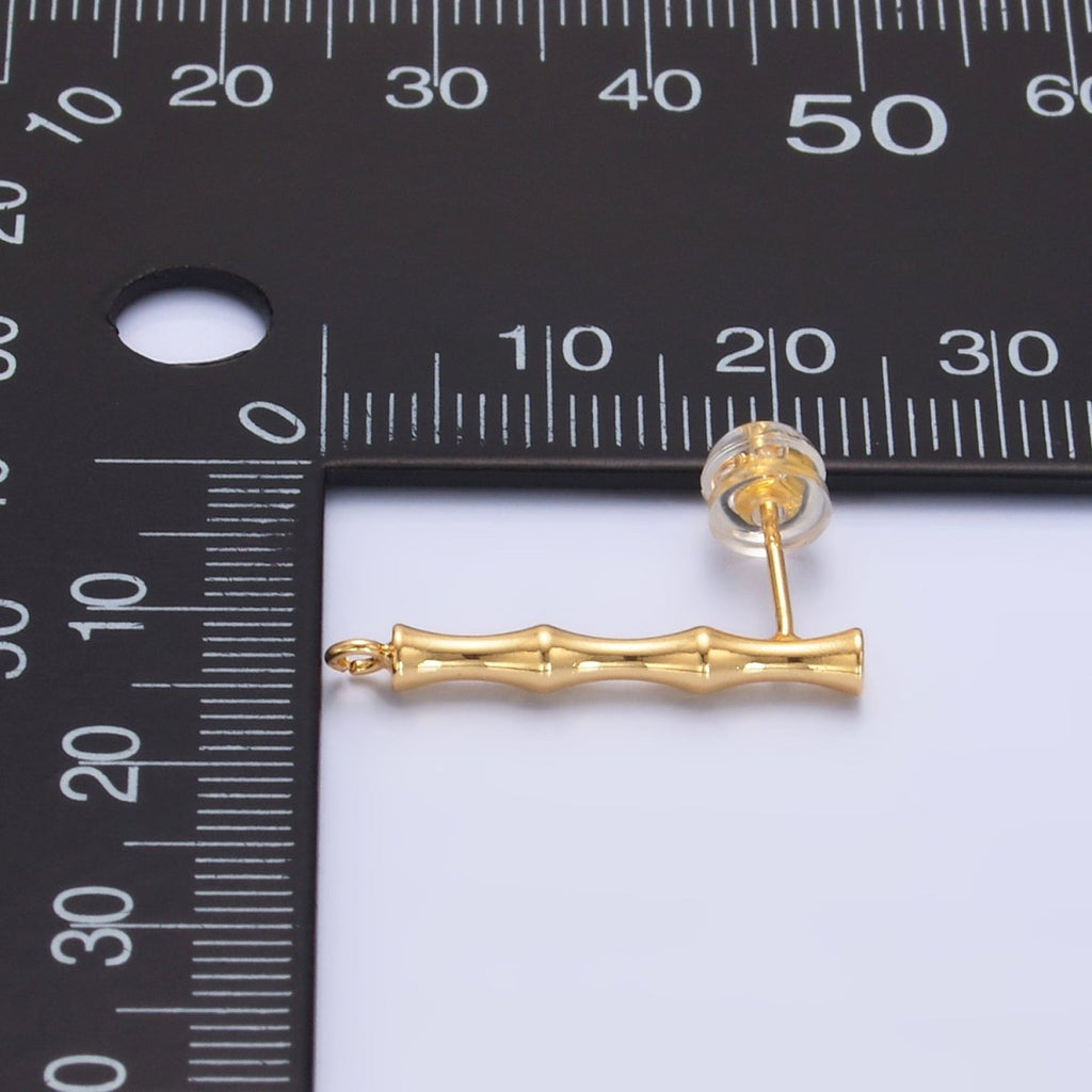 24K Gold plated Bamboo Linear Open Loop Drop Stud Earrings Findings | Z1010 - DLUXCA
