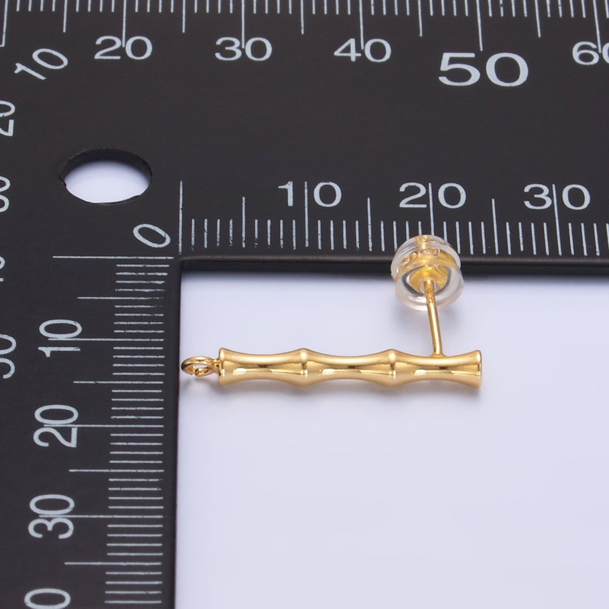 24K Gold plated Bamboo Linear Open Loop Drop Stud Earrings Findings | Z1010 - DLUXCA