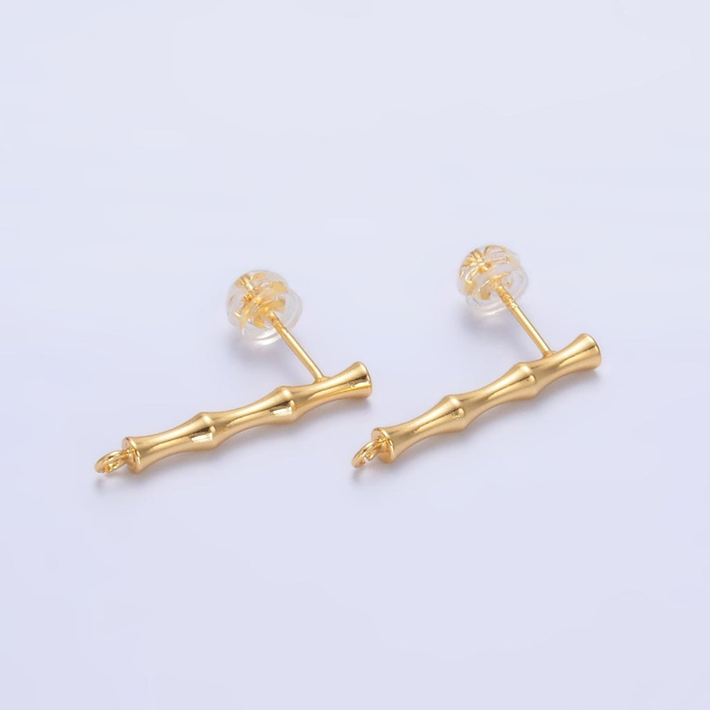 24K Gold plated Bamboo Linear Open Loop Drop Stud Earrings Findings | Z1010 - DLUXCA