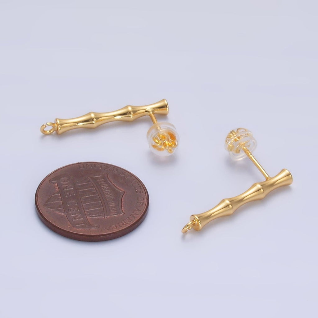 24K Gold plated Bamboo Linear Open Loop Drop Stud Earrings Findings | Z1010 - DLUXCA