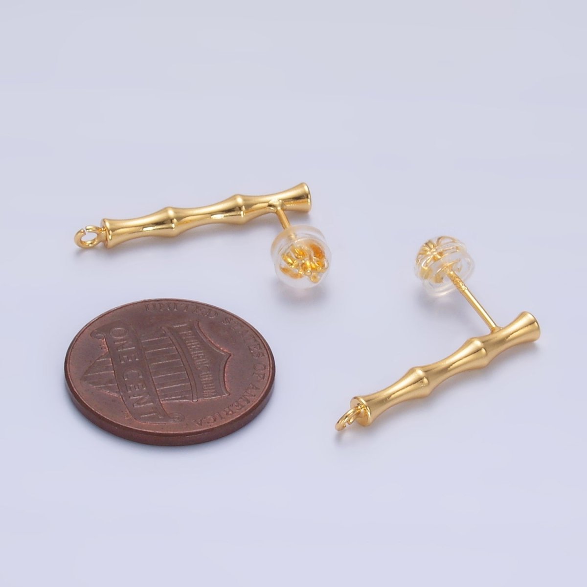24K Gold plated Bamboo Linear Open Loop Drop Stud Earrings Findings | Z1010 - DLUXCA