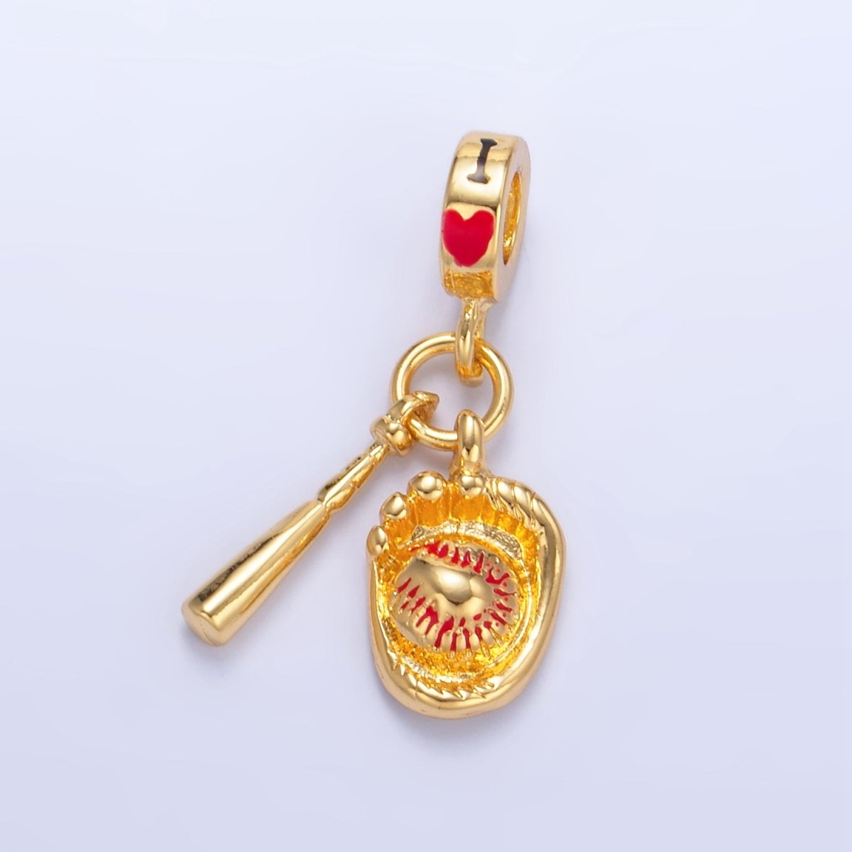 24K Gold plated Baseball Bat Glove "I Love" Rhondelle Drop Pendant | W119 - DLUXCA