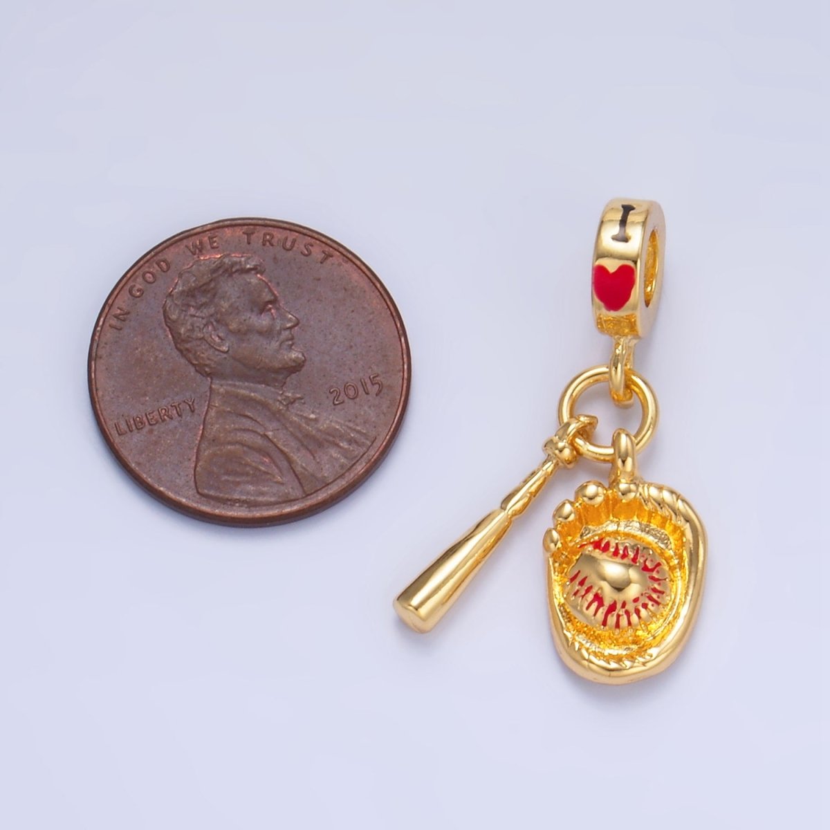 24K Gold plated Baseball Bat Glove "I Love" Rhondelle Drop Pendant | W119 - DLUXCA