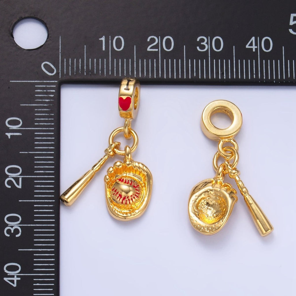 24K Gold plated Baseball Bat Glove "I Love" Rhondelle Drop Pendant | W119 - DLUXCA