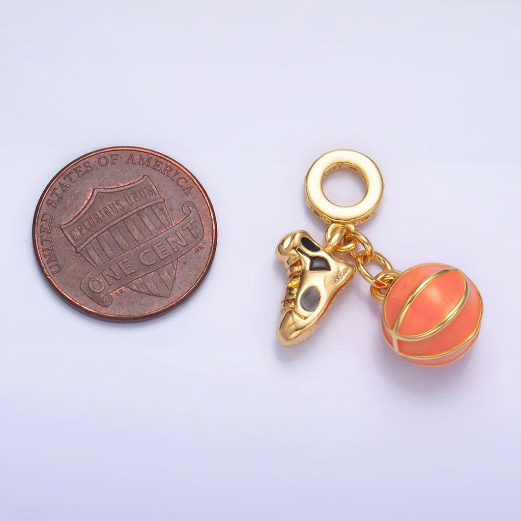 24K Gold plated Basketball Shoes Enamel Micro Paved CZ Rhondelle Drop Pendant | W361 - DLUXCA