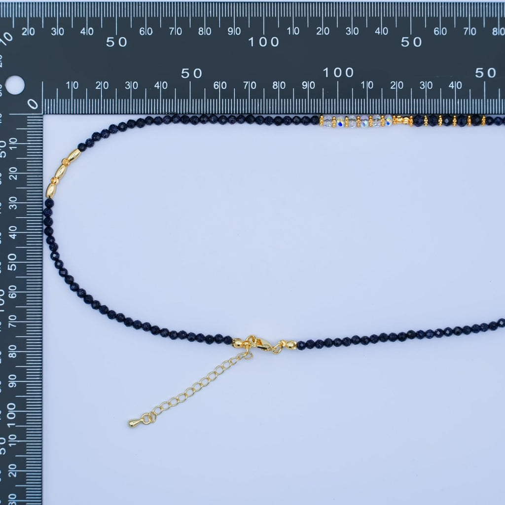 24K Gold plated Bead Glitter Onyx Multifaceted Crystal Gemstone 18 Inch Necklace | WA - 2876 