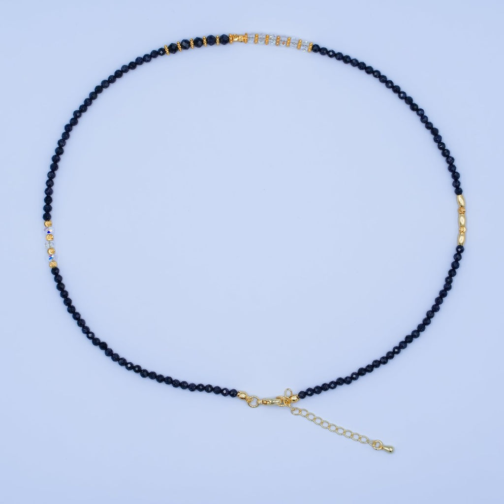 24K Gold plated Bead Glitter Onyx Multifaceted Crystal Gemstone 18 Inch Necklace | WA - 2876 
