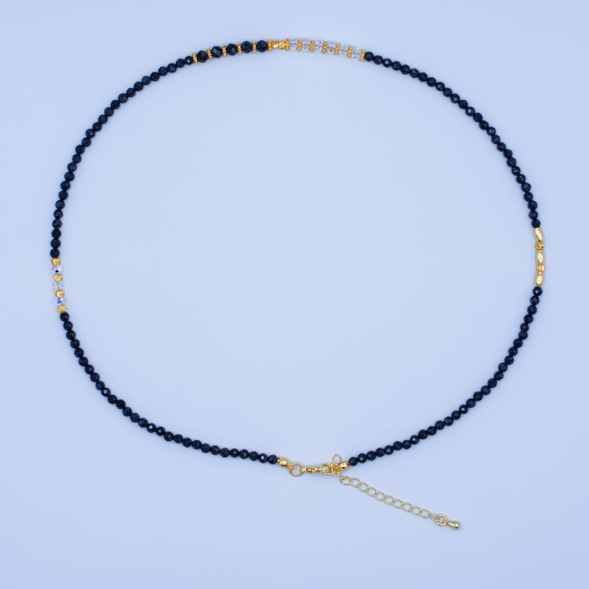 24K Gold plated Bead Glitter Onyx Multifaceted Crystal Gemstone 18 Inch Necklace | WA - 2876 