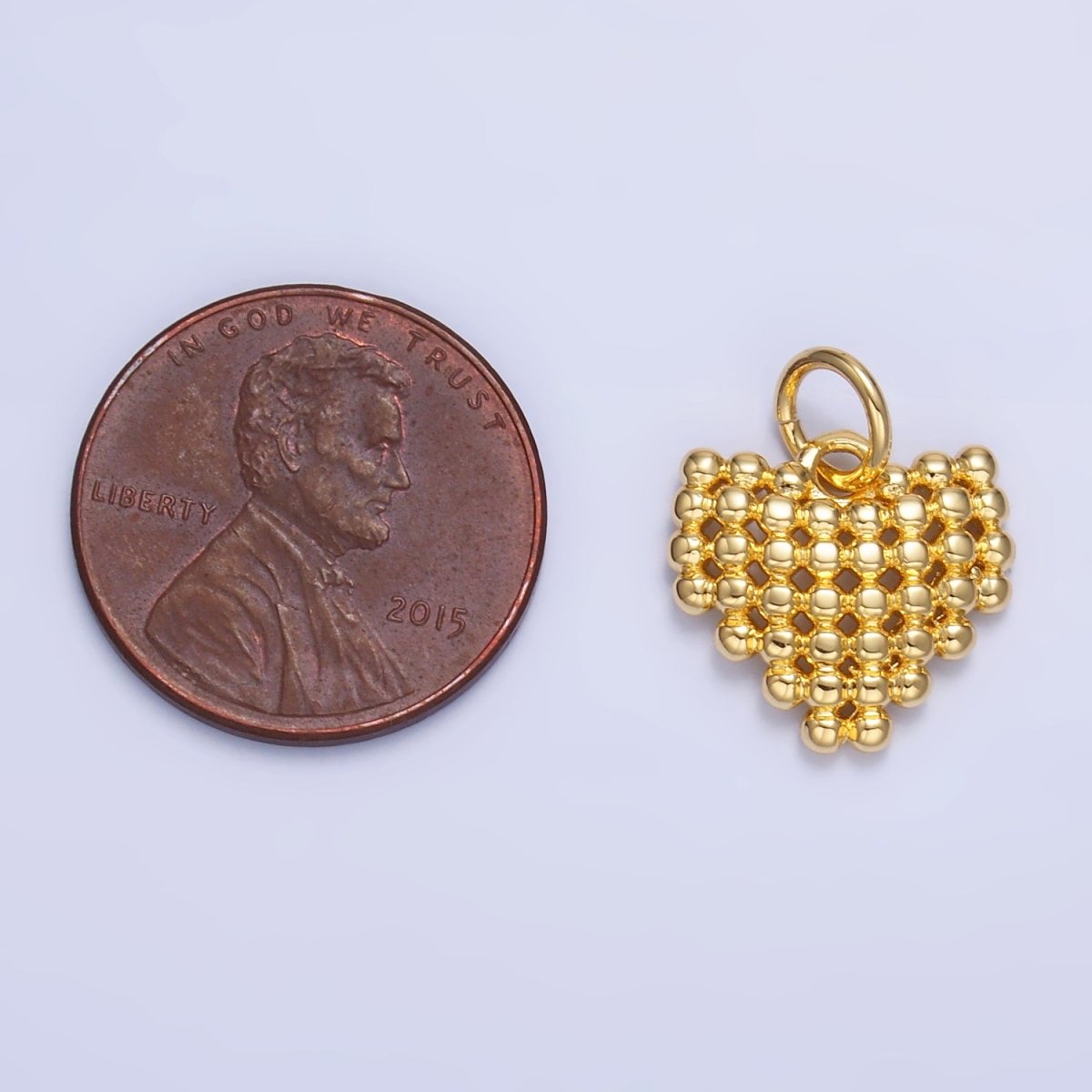 24K Gold plated Beaded Ball Heart Charm in Gold & Silver | W785 