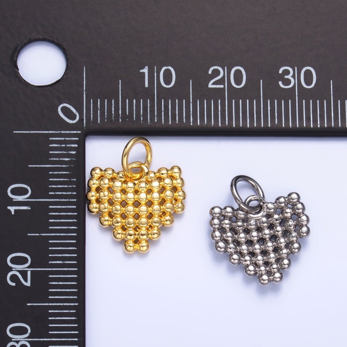 24K Gold plated Beaded Ball Heart Charm in Gold & Silver | W785 