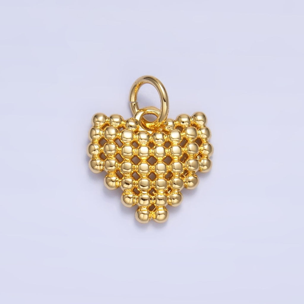 24K Gold plated Beaded Ball Heart Charm in Gold & Silver | W785 