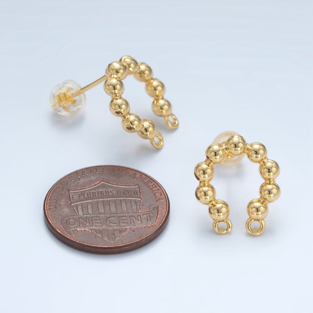 24K Gold plated Beaded Bubble Curved Double Loop Drop Stud Earrings Findings | Z937 - DLUXCA