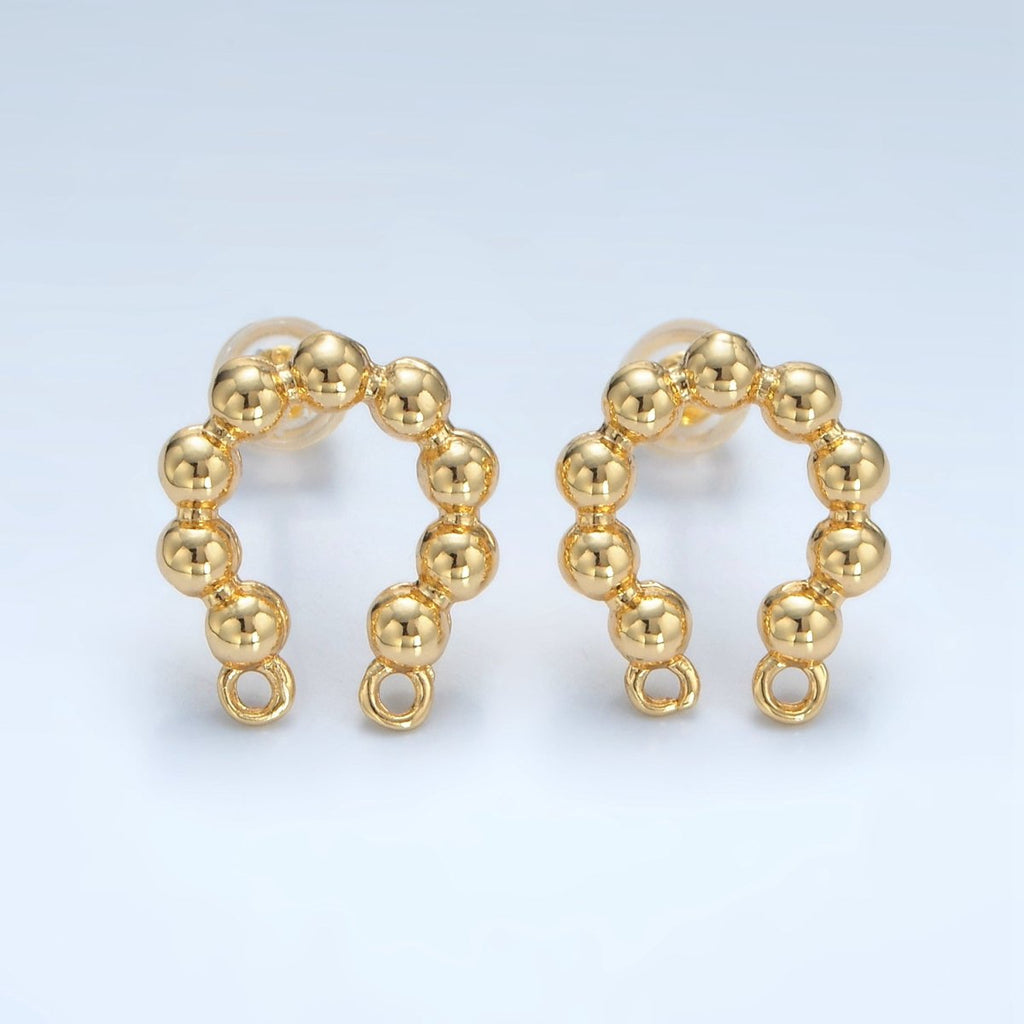 24K Gold plated Beaded Bubble Curved Double Loop Drop Stud Earrings Findings | Z937 - DLUXCA