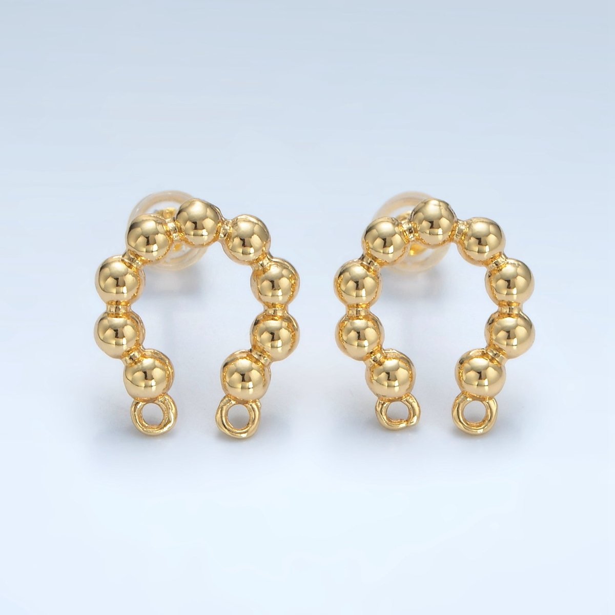 24K Gold plated Beaded Bubble Curved Double Loop Drop Stud Earrings Findings | Z937 - DLUXCA