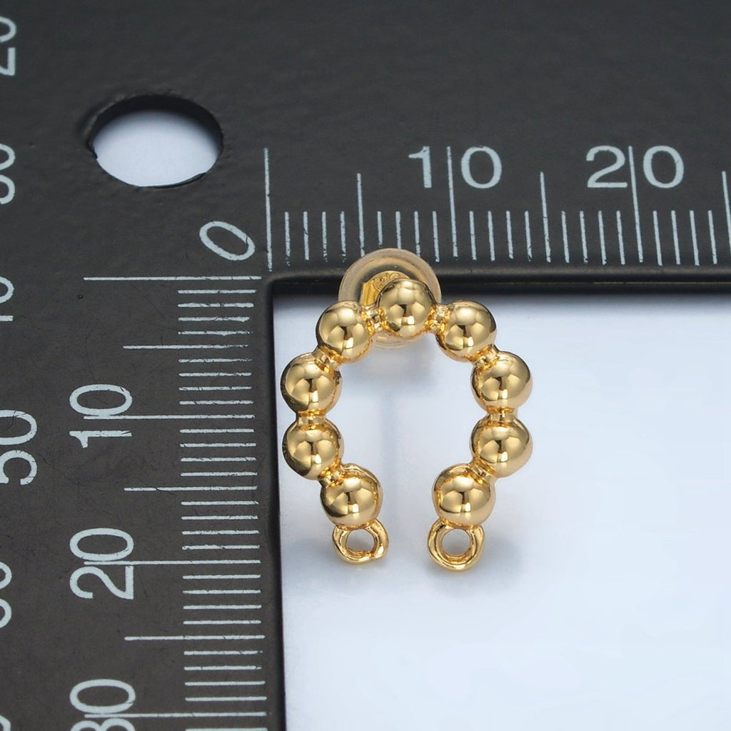 24K Gold plated Beaded Bubble Curved Double Loop Drop Stud Earrings Findings | Z937 - DLUXCA