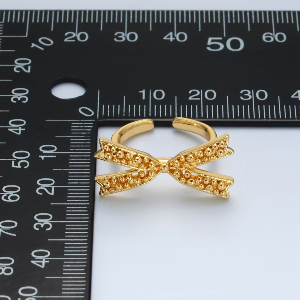 24K Gold plated Beaded Bubble Ribbon Bow Ring | O1392 - DLUXCA