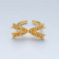 24K Gold plated Beaded Bubble Ribbon Bow Ring | O1392 - DLUXCA
