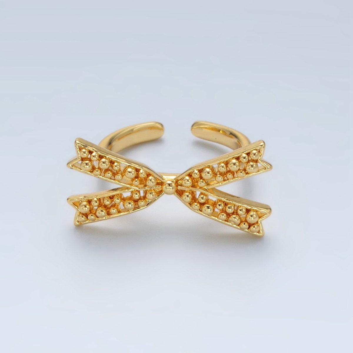 24K Gold plated Beaded Bubble Ribbon Bow Ring | O1392 - DLUXCA