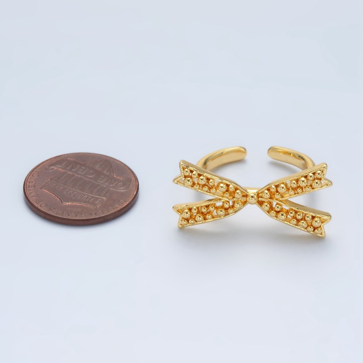 24K Gold plated Beaded Bubble Ribbon Bow Ring | O1392 - DLUXCA