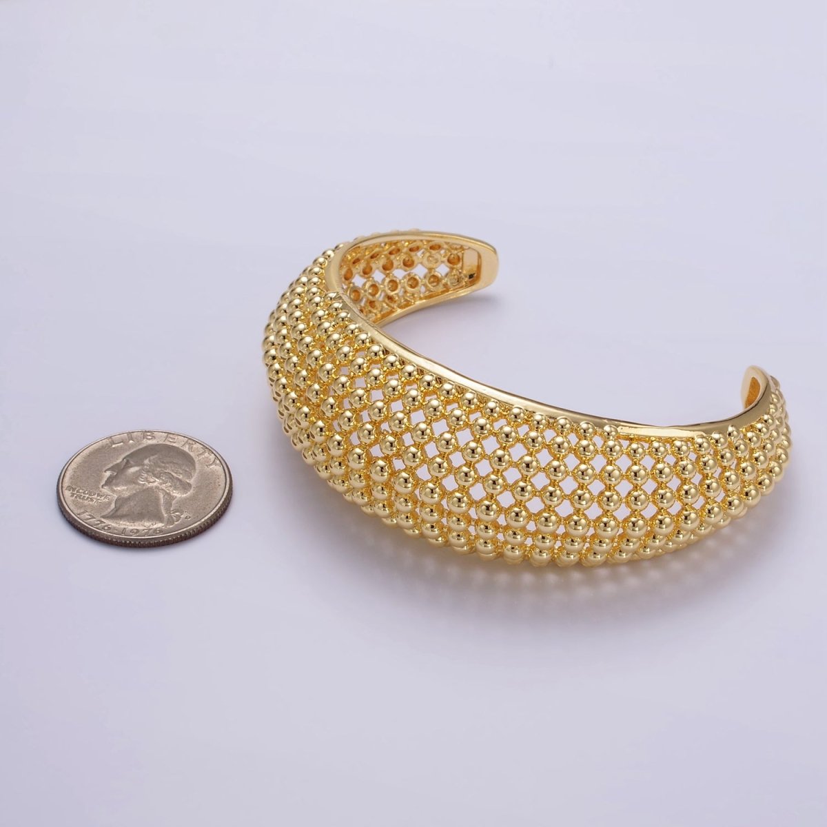 24K Gold plated Beaded Bubble Wide Open Band Cuff Bracelet | WA - 2529 - DLUXCA