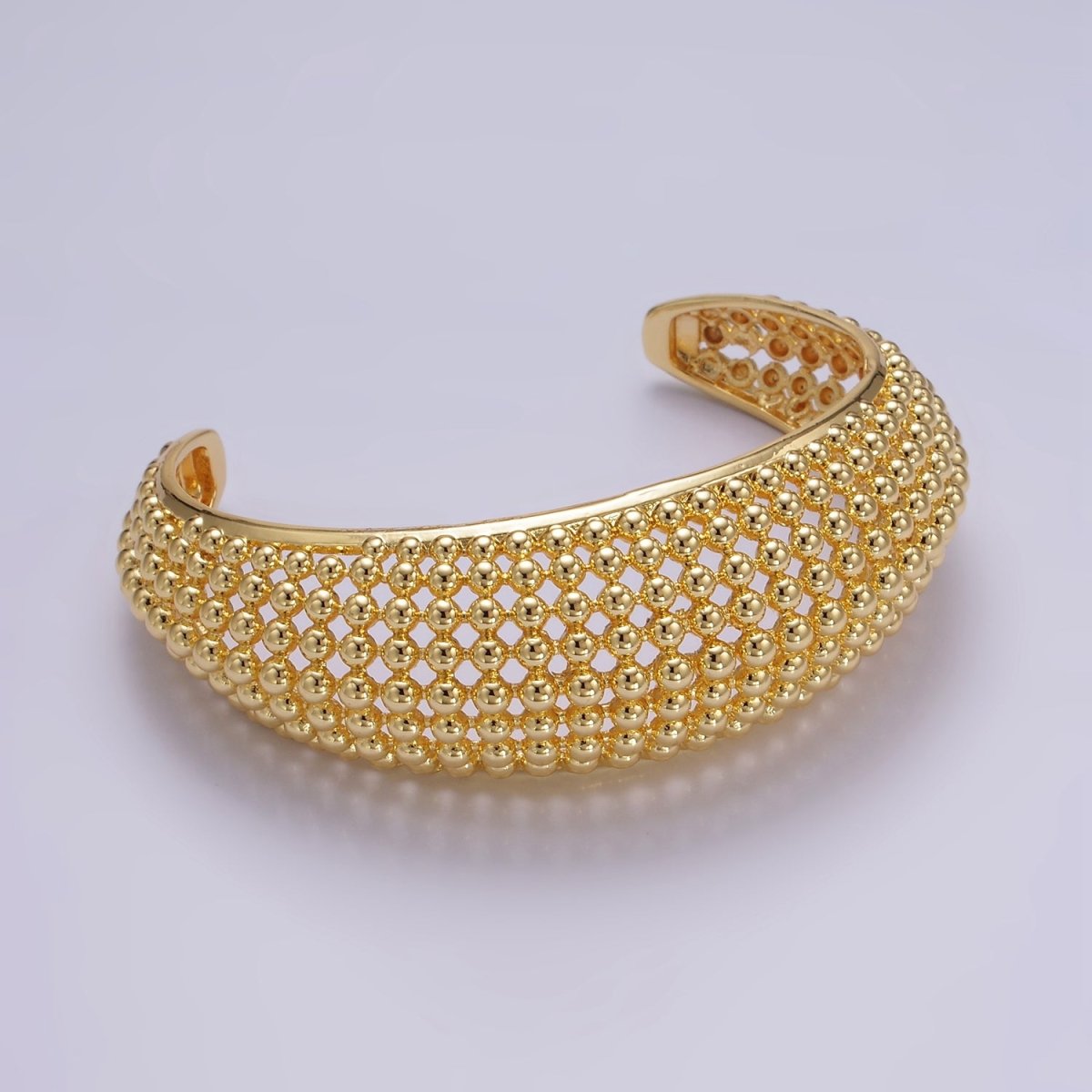 24K Gold plated Beaded Bubble Wide Open Band Cuff Bracelet | WA - 2529 - DLUXCA