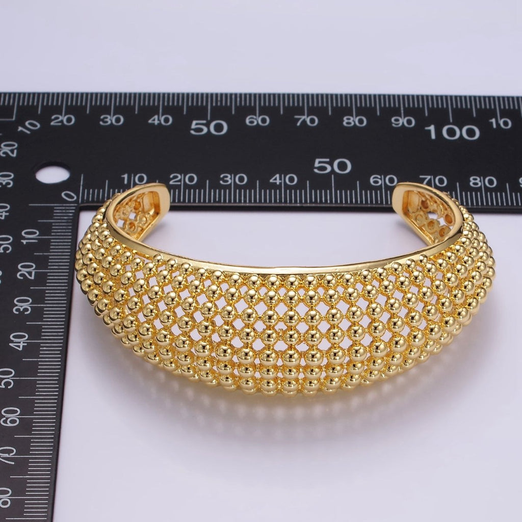 24K Gold plated Beaded Bubble Wide Open Band Cuff Bracelet | WA - 2529 - DLUXCA