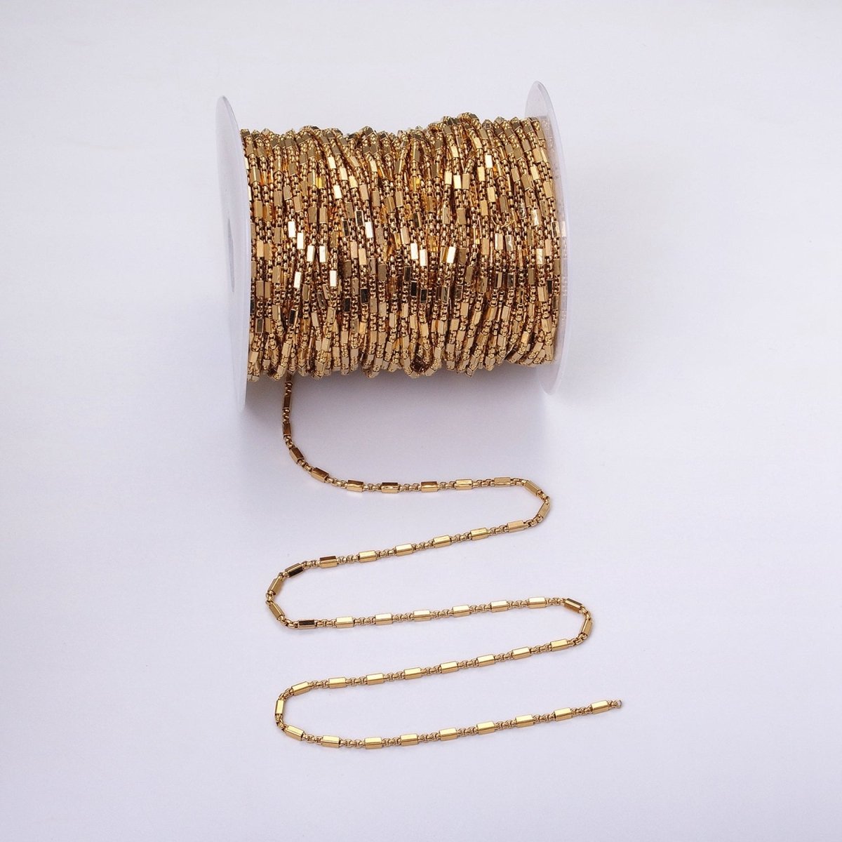 24k Gold plated Beaded Cable with Rolo Link 2.1mm Square Bead Chain Link Unfinished Yard Chain in Gold & Silver | ROLL-1321 Clearance Pricing