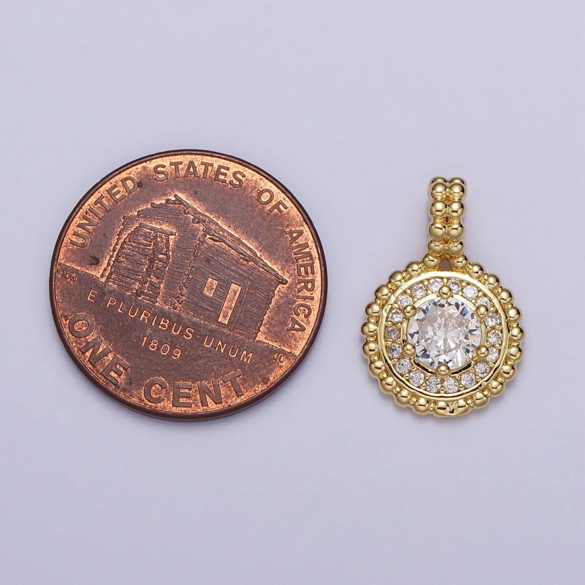 24K Gold plated Beaded Clear Round Cubic Zirconia CZ Pendant | AA023 - DLUXCA