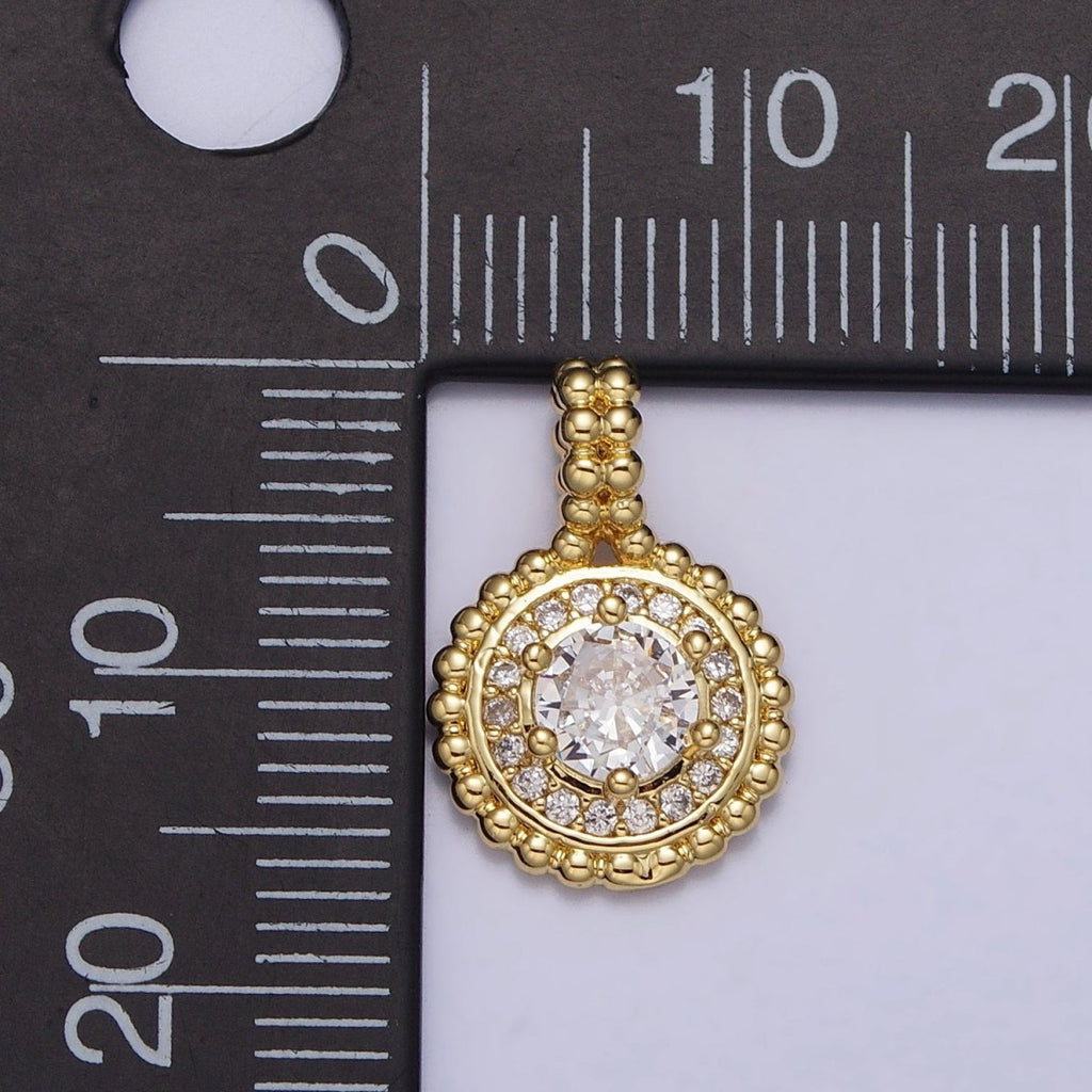 24K Gold plated Beaded Clear Round Cubic Zirconia CZ Pendant | AA023 - DLUXCA