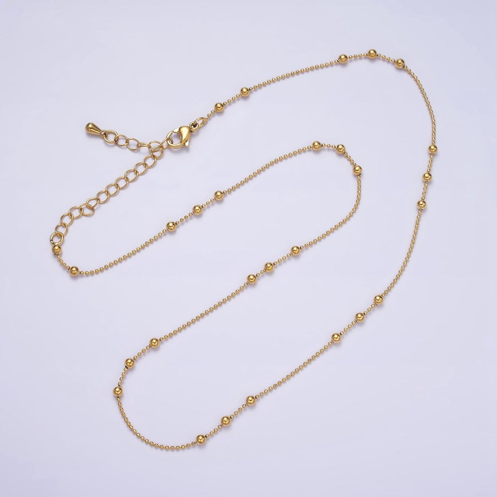 24k Gold plated Beaded Satellite Chain Gold plated Silver Chain Simple Everyday Layering Necklace 15.75 Inch | WA-1855 WA-1856 Clearance Pricing - DLUXCA