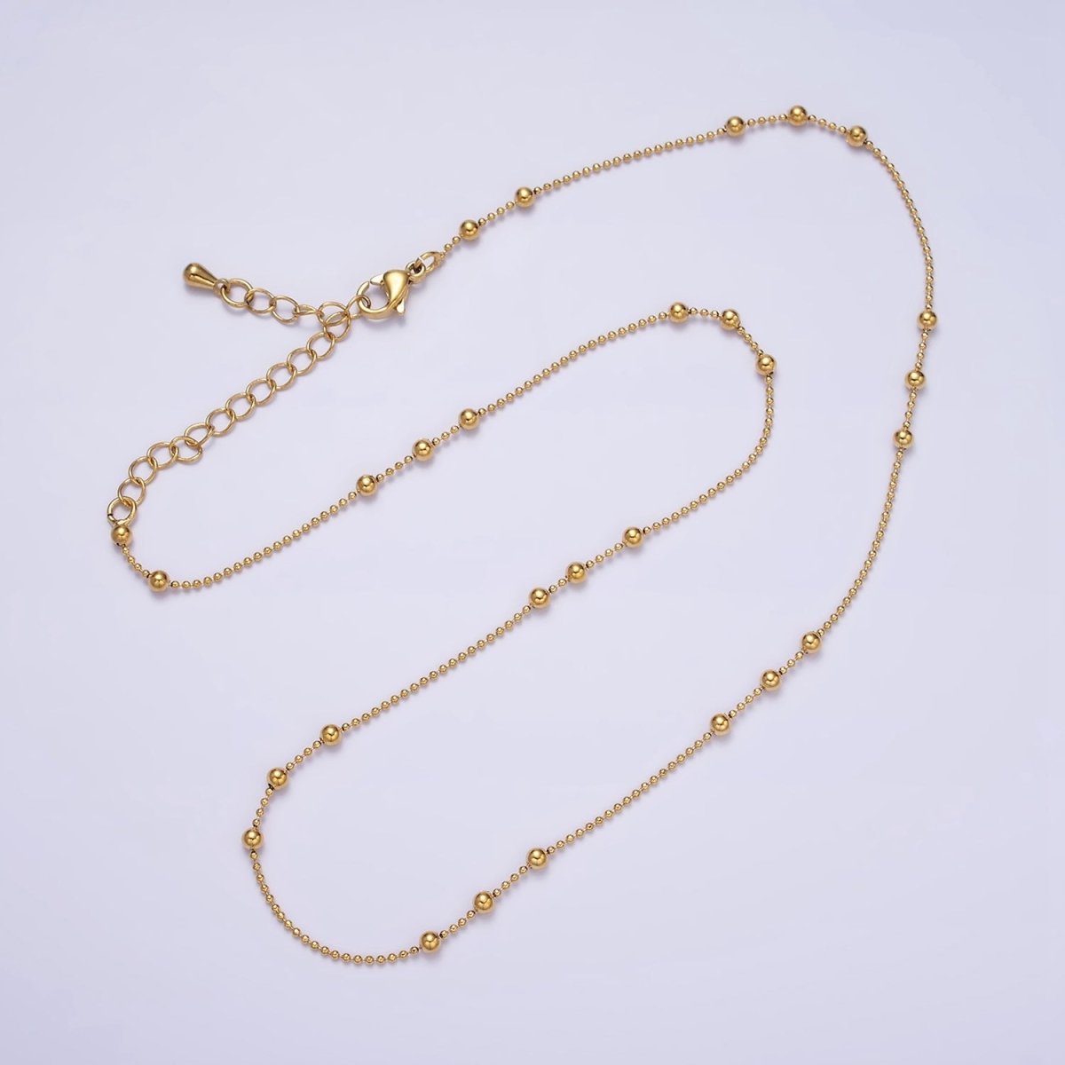 24k Gold plated Beaded Satellite Chain Gold plated Silver Chain Simple Everyday Layering Necklace 15.75 Inch | WA-1855 WA-1856 Clearance Pricing - DLUXCA