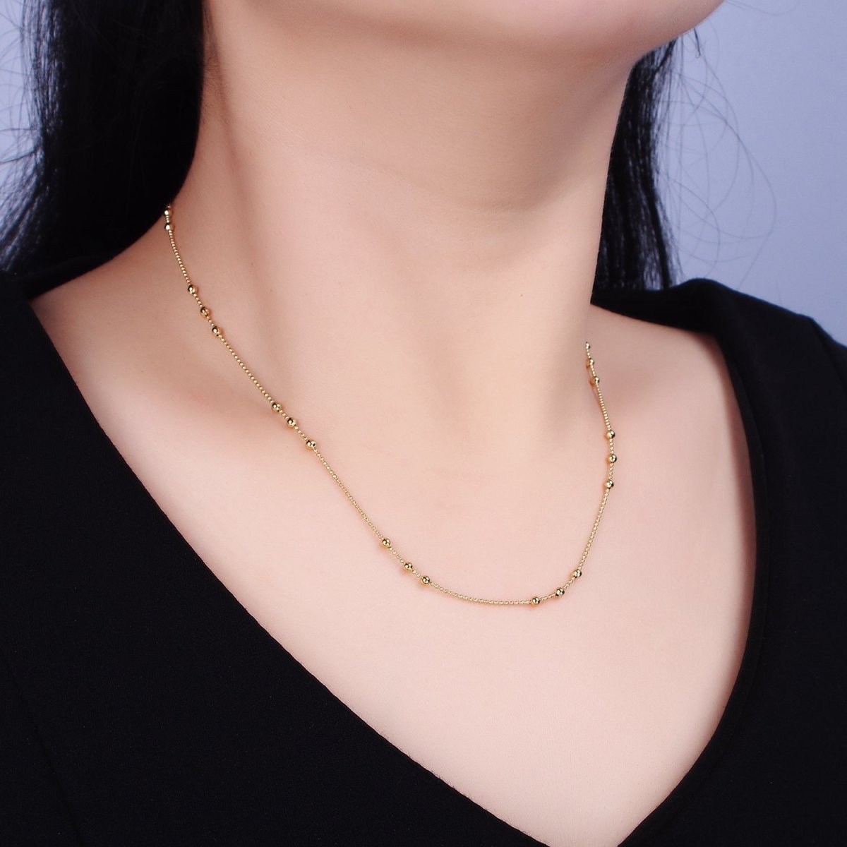 24k Gold plated Beaded Satellite Chain Gold plated Silver Chain Simple Everyday Layering Necklace 15.75 Inch | WA-1855 WA-1856 Clearance Pricing - DLUXCA