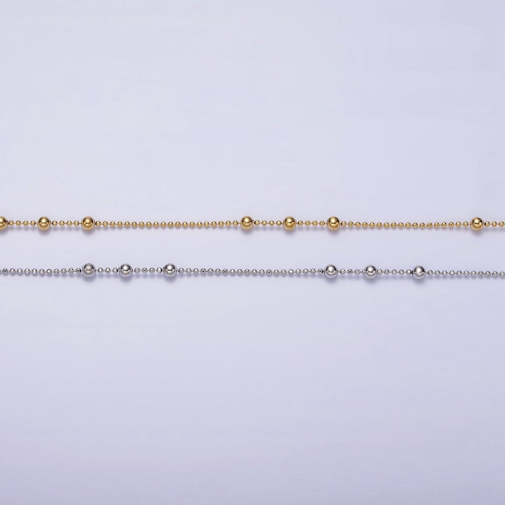 24k Gold plated Beaded Satellite Chain Gold plated Silver Chain Simple Everyday Layering Necklace 15.75 Inch | WA-1855 WA-1856 Clearance Pricing - DLUXCA