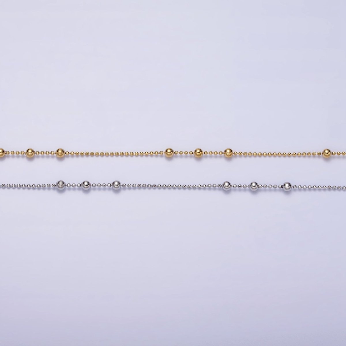 24k Gold plated Beaded Satellite Chain Gold plated Silver Chain Simple Everyday Layering Necklace 15.75 Inch | WA-1855 WA-1856 Clearance Pricing - DLUXCA