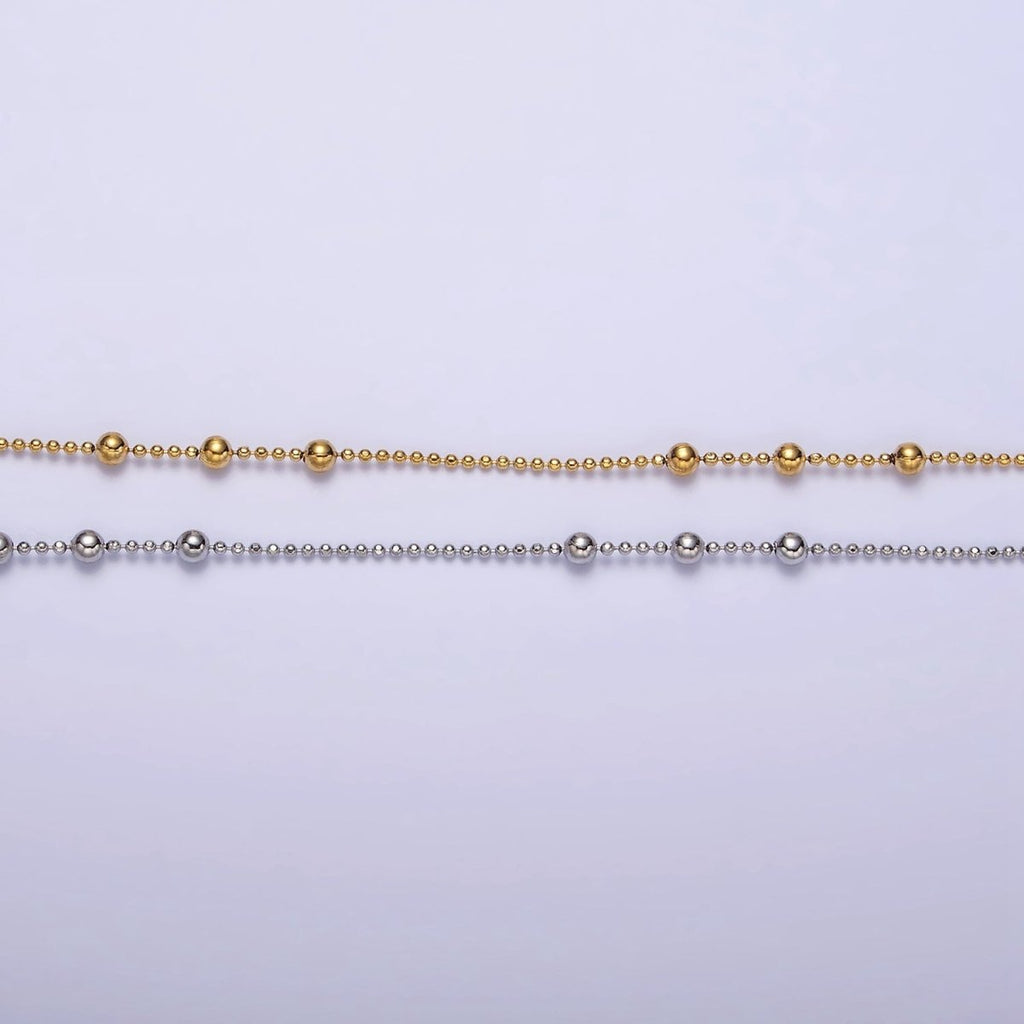 24k Gold plated Beaded Satellite Chain Gold plated Silver Chain Simple Everyday Layering Necklace 18 Inch | WA-1853 WA-1854 Clearance Pricing