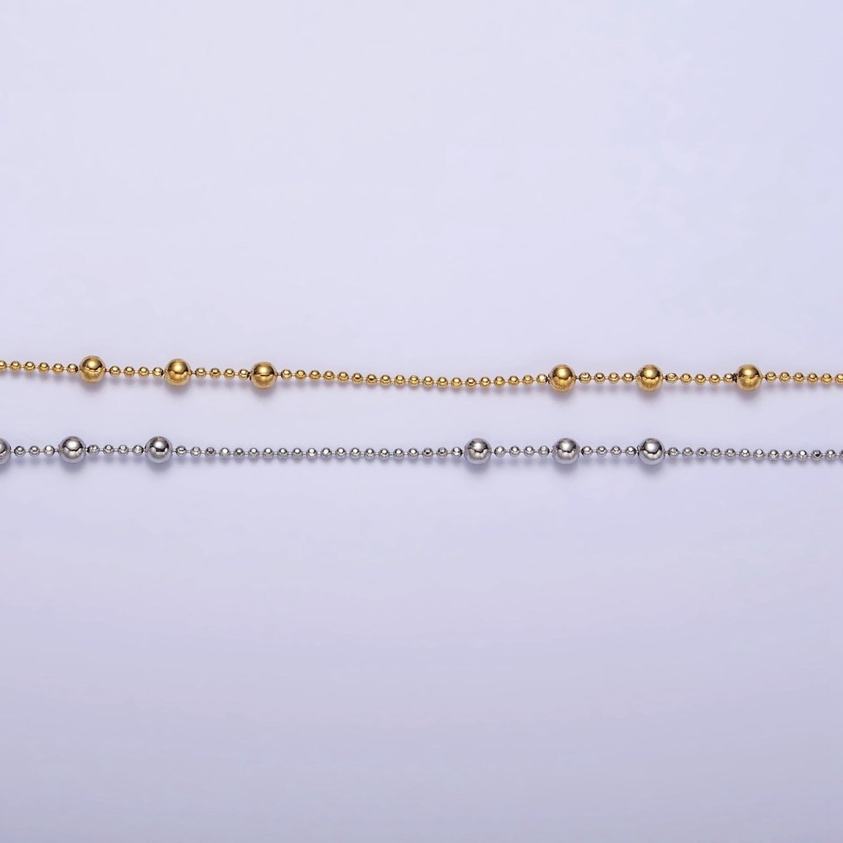 24k Gold plated Beaded Satellite Chain Gold plated Silver Chain Simple Everyday Layering Necklace 18 Inch | WA-1853 WA-1854 Clearance Pricing