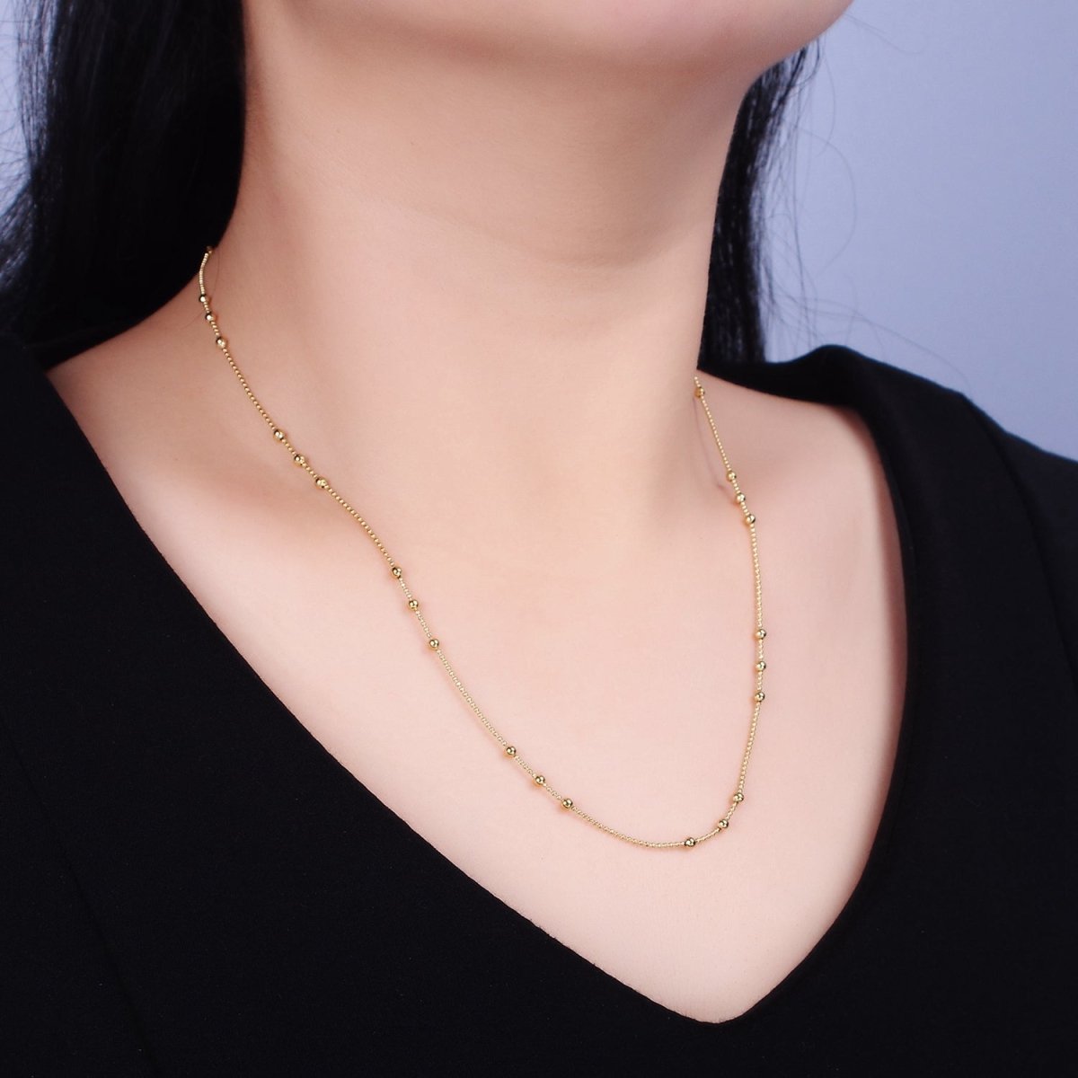24k Gold plated Beaded Satellite Chain Gold plated Silver Chain Simple Everyday Layering Necklace 18 Inch | WA-1853 WA-1854 Clearance Pricing