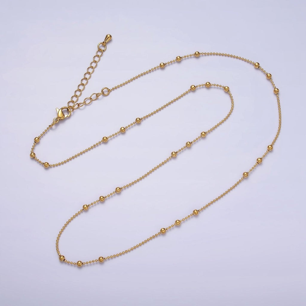 24k Gold plated Beaded Satellite Chain Gold plated Silver Chain Simple Everyday Layering Necklace 18 Inch | WA-1853 WA-1854 Clearance Pricing