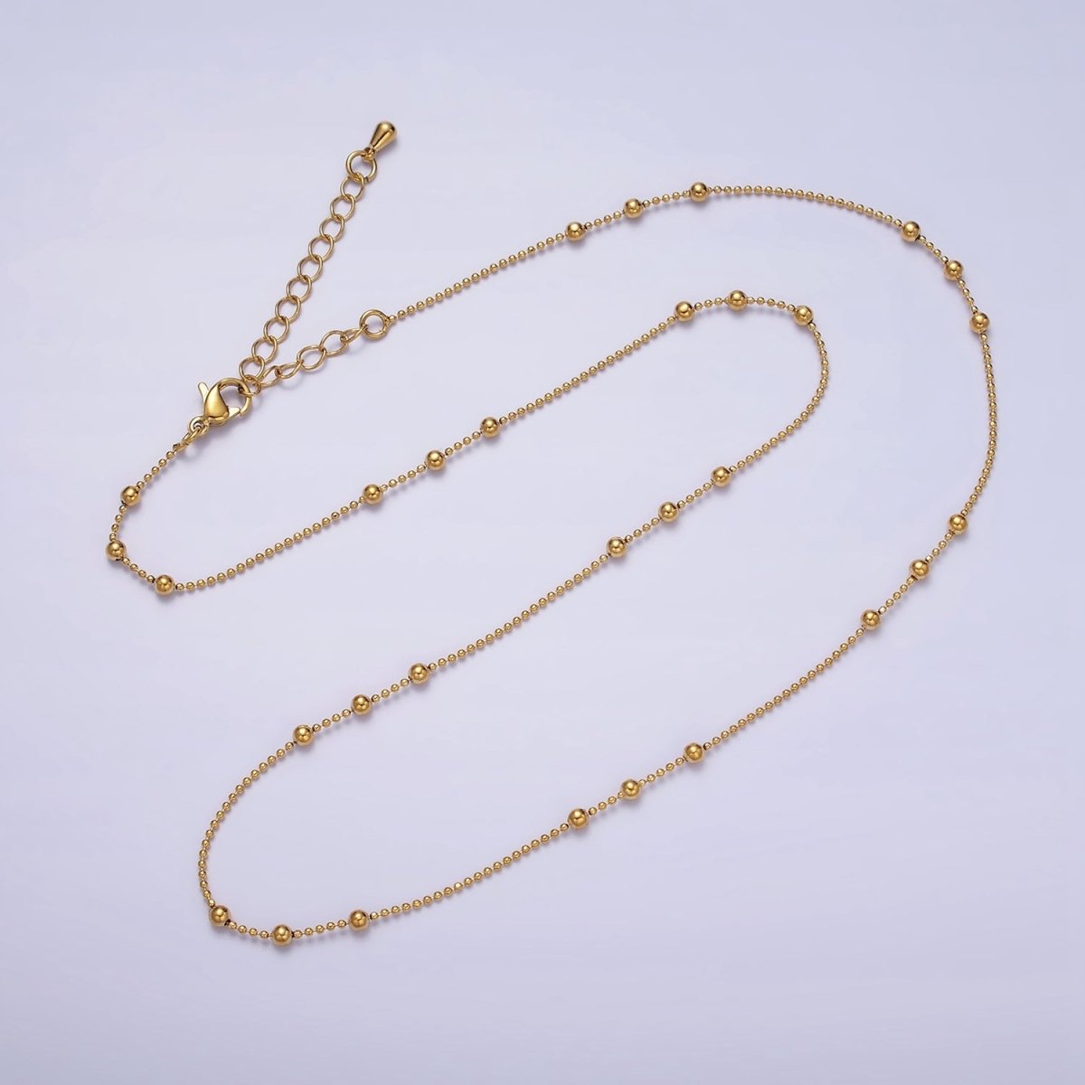 24k Gold plated Beaded Satellite Chain Gold plated Silver Chain Simple Everyday Layering Necklace 18 Inch | WA-1853 WA-1854 Clearance Pricing