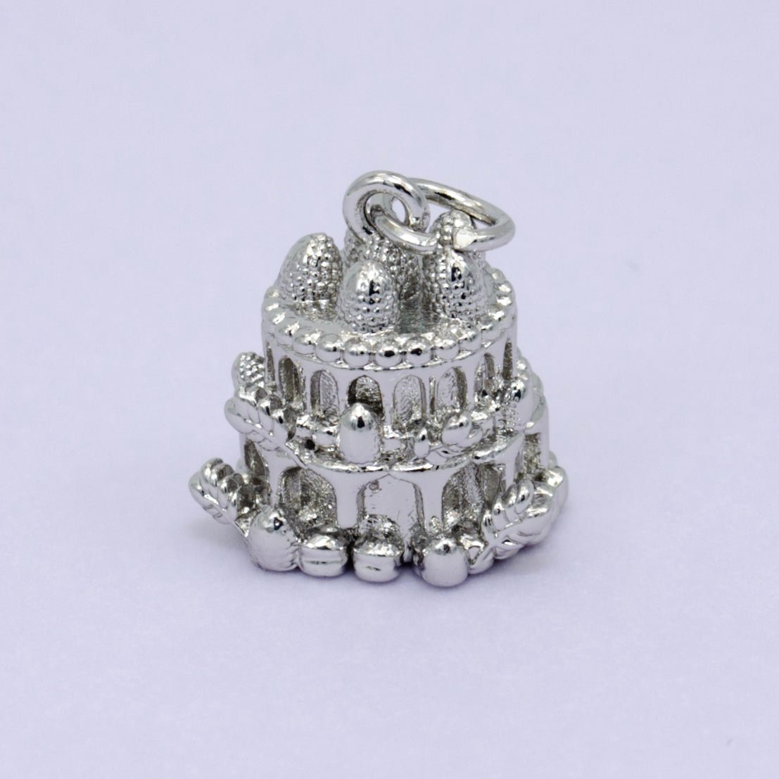 24K Gold plated Birthday Cake Multidimensional 3D Charm in Gold & Silver | W412 