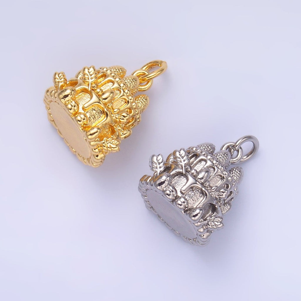 24K Gold plated Birthday Cake Multidimensional 3D Charm in Gold & Silver | W412 