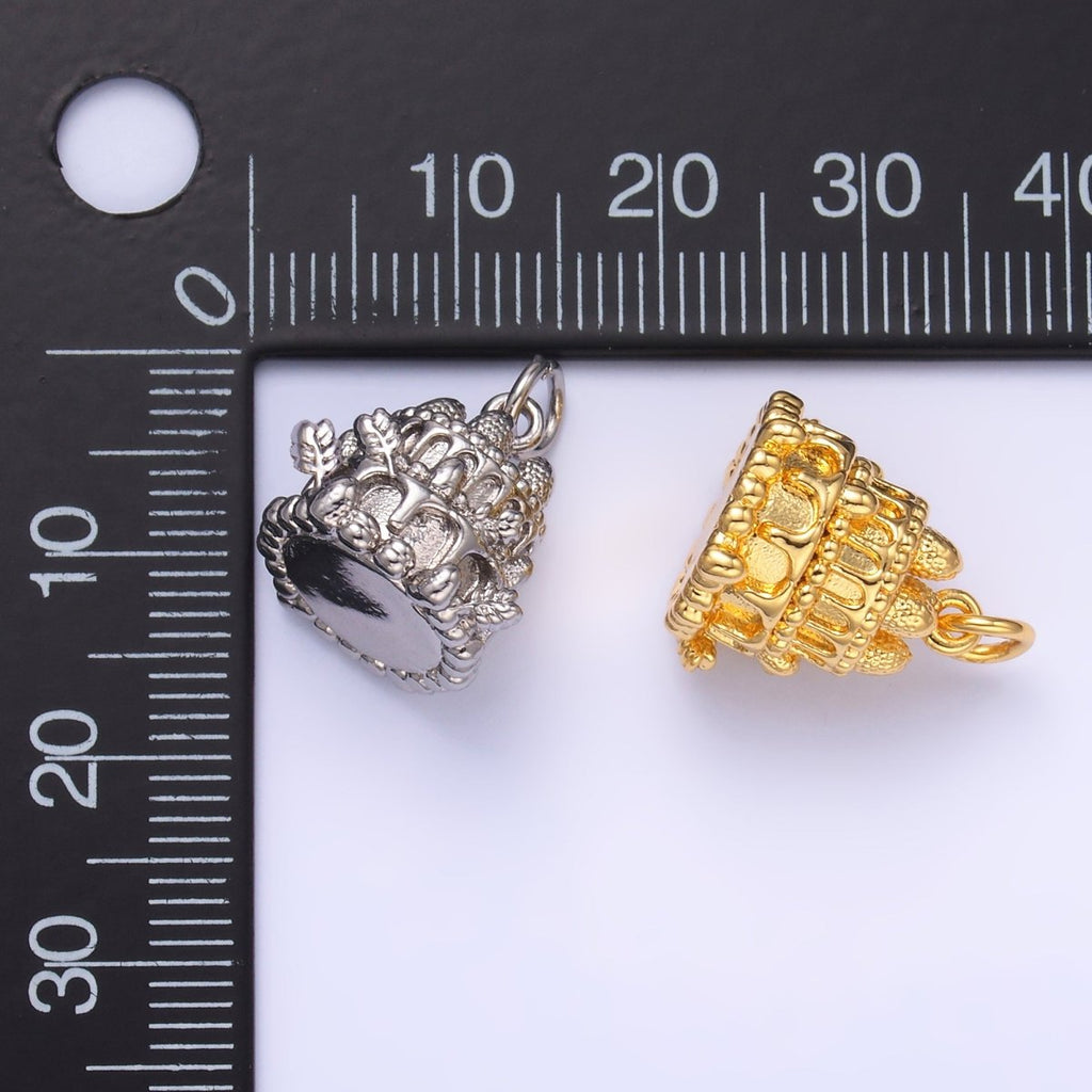 24K Gold plated Birthday Cake Multidimensional 3D Charm in Gold & Silver | W412 