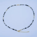 24K Gold plated Black - and - White Flat Gemstone 17.5 Inch Necklace | WA - 2971 - DLUXCA