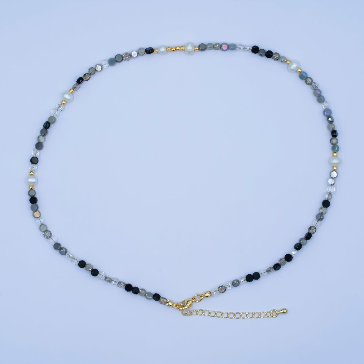 24K Gold plated Black - and - White Flat Gemstone 17.5 Inch Necklace | WA - 2971 - DLUXCA