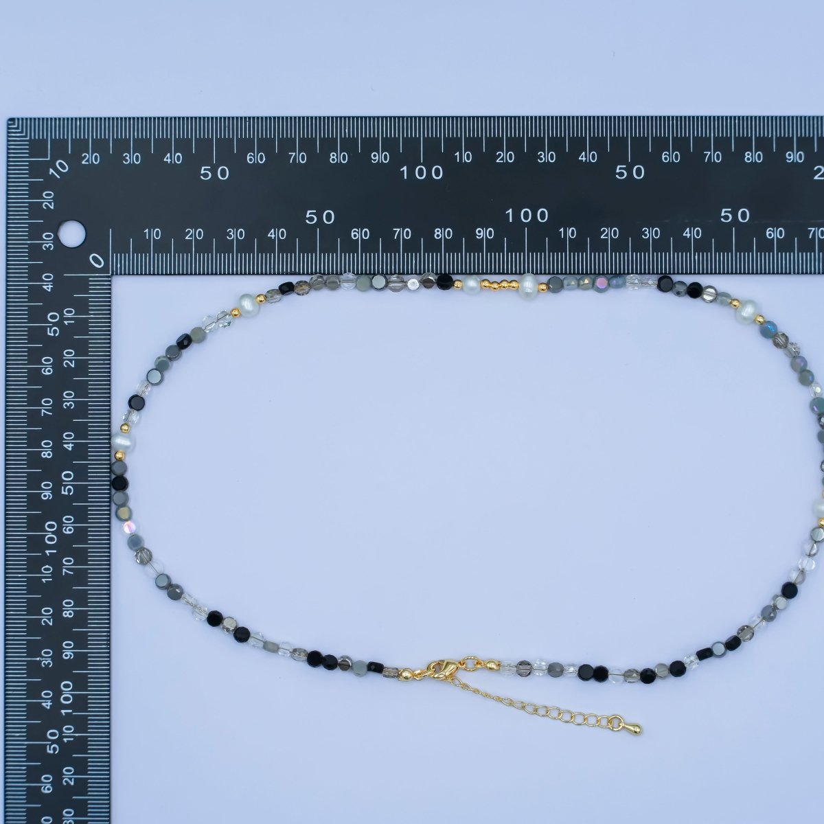 24K Gold plated Black - and - White Flat Gemstone 17.5 Inch Necklace | WA - 2971 - DLUXCA