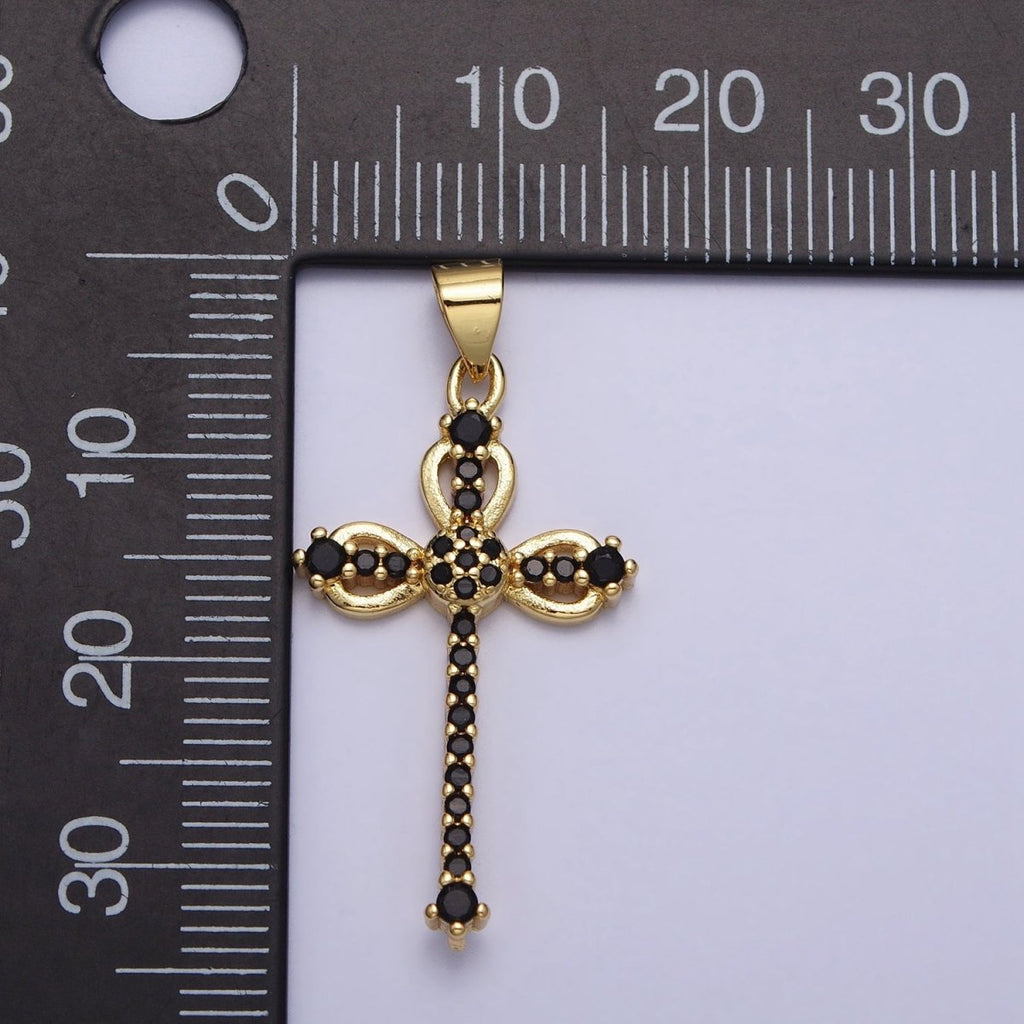 24K Gold plated Black, Clear Micro Paved CZ Religious Cross Pendant | AA210 AA211