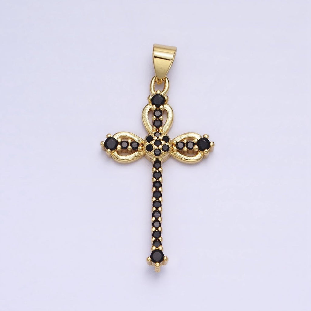 24K Gold plated Black, Clear Micro Paved CZ Religious Cross Pendant | AA210 AA211